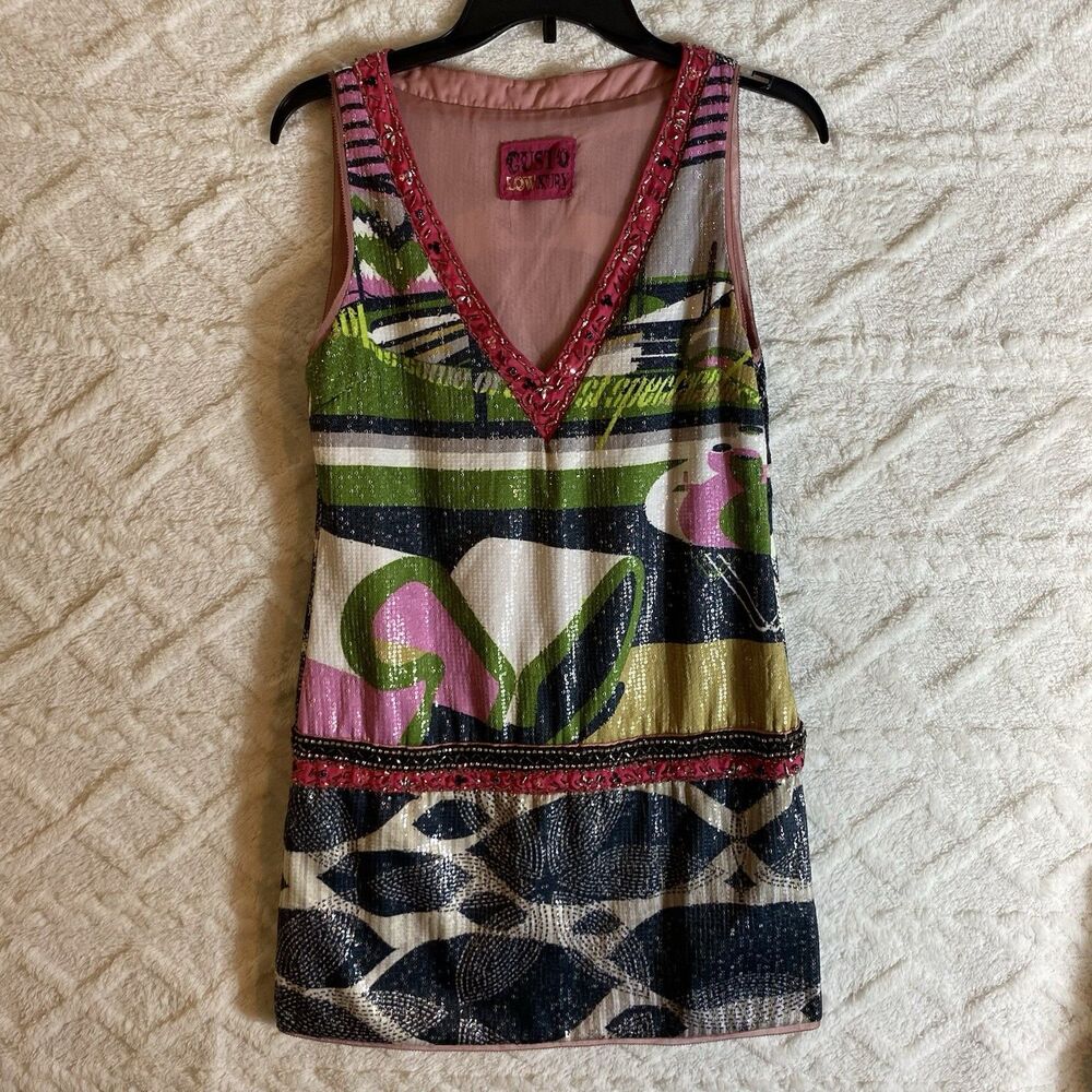 Custo Barcelona Lowxury Sequin  Sleeveless Mini Dress Size 1 Small Streetwear